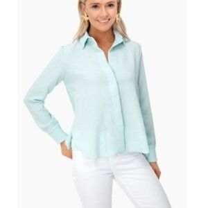Tuckernuck Adele Sea Glass Textured Pleated Swing Back Button Up Blouse Top - XS